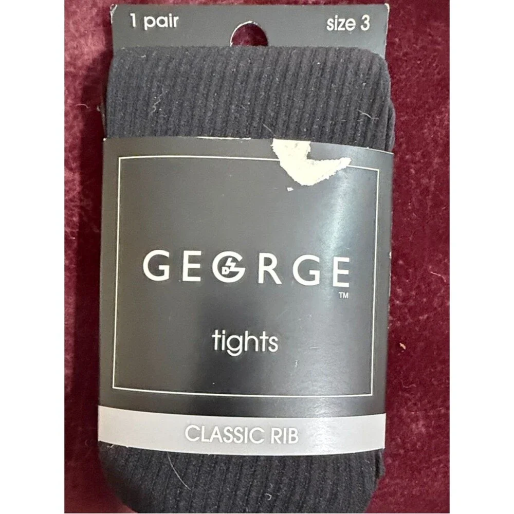 George Black Ribbed Tights Size 3 NWT Control Top Classic Rib Knit Hosiery